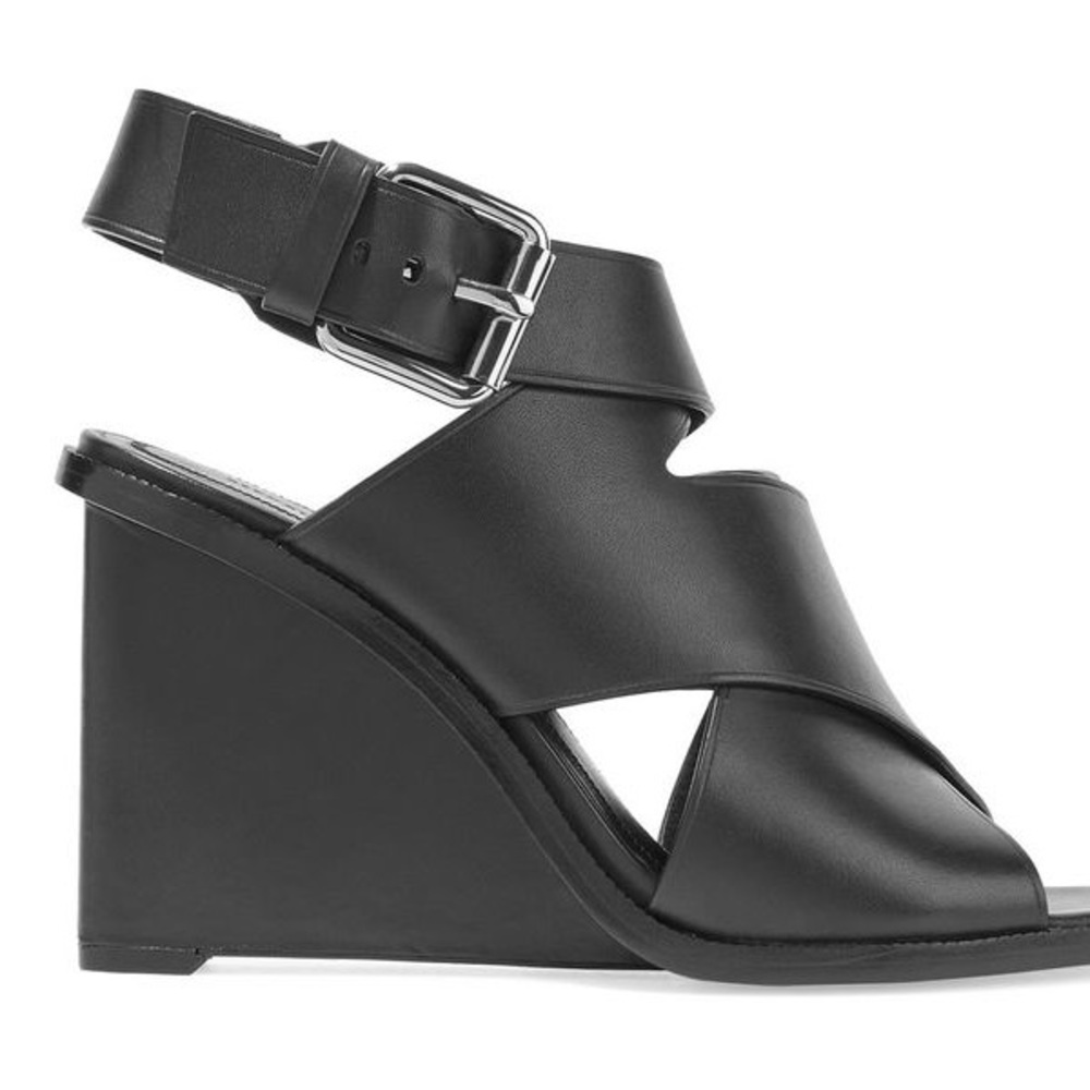 Alexander Wang Black Leather Elisa Wedge Platform Buckle Sandal‎ Shoe Size 8